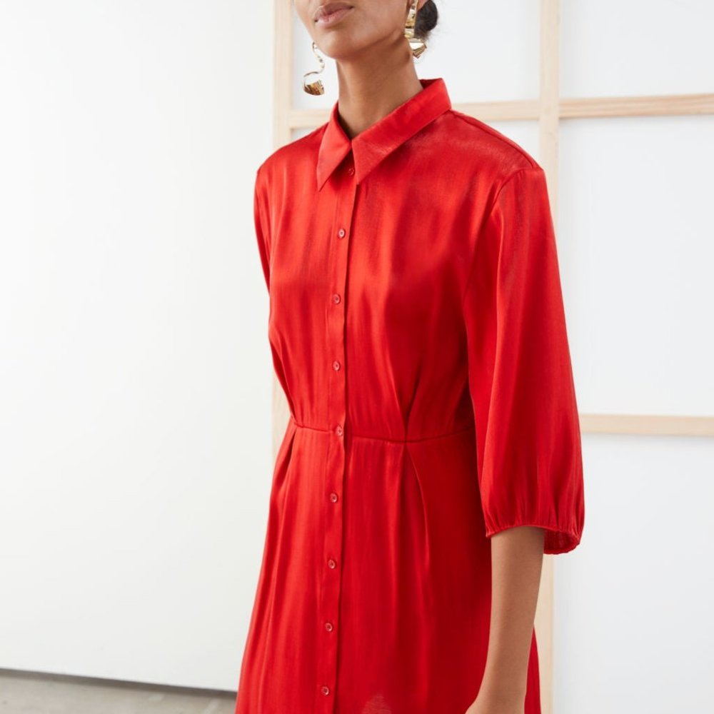 & other stories Stockholm Atelier Balloon Sleeve Red Shirt Dress